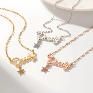 Conjunto de Collar y Pendientes con Mini Colgante Personalizado con <span class=keywords><strong>Nombre</strong></span> y Forma, con Colgante de <span class=keywords><strong>Estrella</strong></span>, Chapado en Oro, Antideslustre, para Mujer - Product Image 1