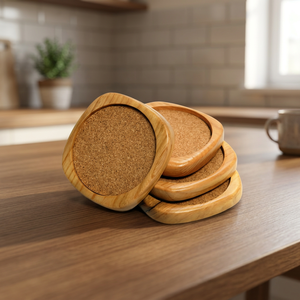 Set of 4 <b>Round</b> Wooden Coasters with a Wooden Center Durable Drink Coasters for Household Use Simple Style Made in Indonesia - Product Image 3