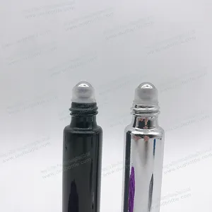 10ml shiny UV coating glass roll on perfume bottle, 10ml essential oil glass vials With Stainless Steel Roller ball