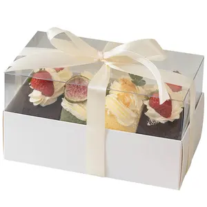 무료 디자인 호의 웨딩 파티 도넛 쿠키 마카롱 포장 상자 부활절을위한 귀여운 핑크 옐로우 디저트 스퀘어 플라스틱 상자