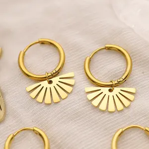 2024 New Arrival Fashionable 14K gold Plated Sun Dangle Women Earring High Quality Stainless Steel Hoop Earrings with Dangles