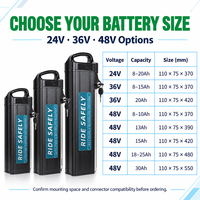 Baterai Ebike 36V 48V Lithium Ion, Baterai Rangka Downtube, Baterai Sepeda Listrik Lepas Pasang dengan Kunci BMS dan Pengisi Daya