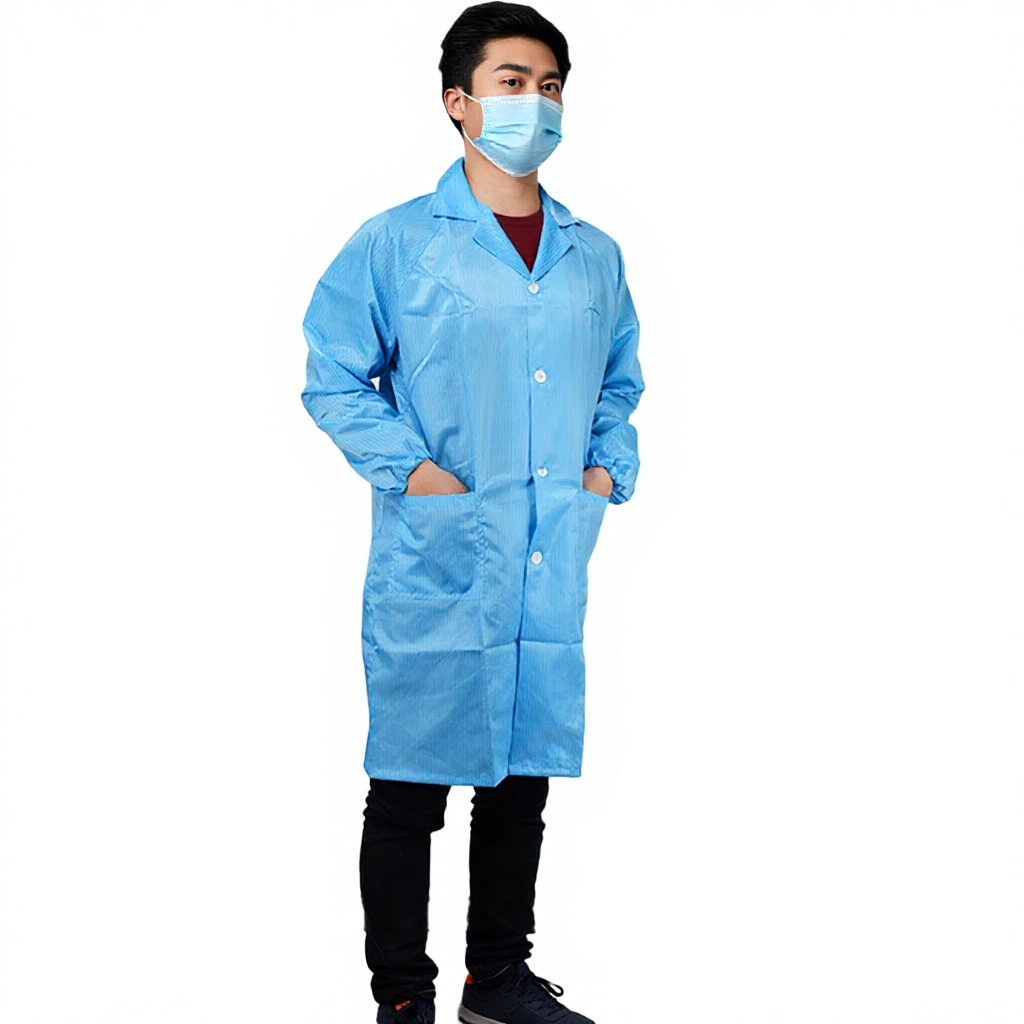 Camice da laboratorio antistatico con colletto azzurro