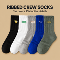 Chaussettes de sport athlétiques en coton mélangé côtelé pour hommes, avec logo personnalisé brodé, marque privée OEM, pour l'entraînement quotidien