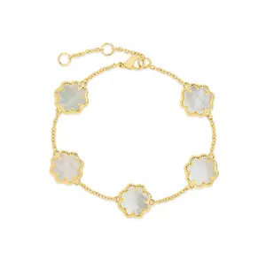 Delight 18K Gold Plated White Mother of Pearl Elegant Flower Shaped Chain Bracelet