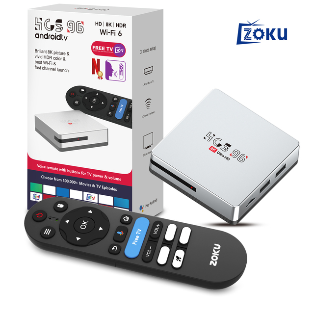 Zoku Factory Discount Sales HCS96 Tv Box with 4GB RAM 64GB ROM Android 16 BT5.2 Set-top Tv Box Voice Remote Controlled