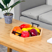 Plateau de service décoratif en bambou pour cuisine avec poignées métalliques, à un seul niveau, pour salle de bain, salon et table basse
