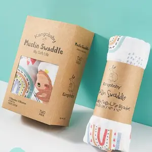 Kangobaby 2layers bamboo muslin swaddle Customized Design Logo Baby Muslin Swaddle Blanket neutral organic swaddle wrap