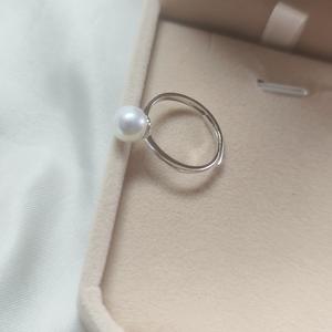 Bague en argent S925 avec perle d'eau douce ronde de 7 mm, simple et élégante, avec une forte brillance, sans défaut, réglable - Product Image 3