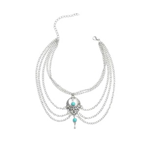Chaîne de cheville bohème superposée avec breloque turquoise en alliage de zinc pour femme, style 2024 - Product Image 5