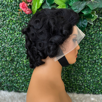 Perruque Courte Bouclée en Cheveux Humains Pas Chère, Perruque Frontale en Dentelle HD Bouclée Sans Colle 13x4, Coupe Pixie pour Femmes Noires