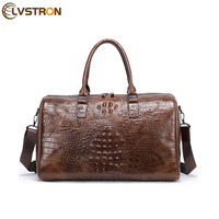 Sac de voyage de luxe vintage pour homme en cuir de crocodile avec fermeture éclair et logo personnalisé en relief