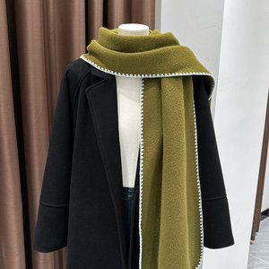 Sciarpa Calda Lavorata a Maglia per Donna, Autunno <span class=keywords><strong>e</strong></span> Inverno, Sciarpa con Bordo a Nappine in Tinta Unita, Accessorio di Alta Qualità - Product Image 3