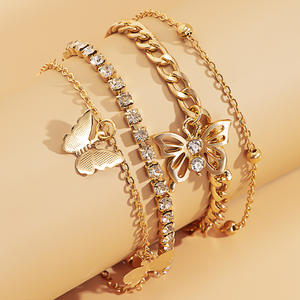HOVANCI 4 Vintage Mode Cristal Strass Chaîne Sandale <span class=keywords><strong>Cheville</strong></span> Bijoux En Couches Chaîne Papillon Charme Bracelet <span class=keywords><strong>De</strong></span> <span class=keywords><strong>Cheville</strong></span> - Product Image 4
