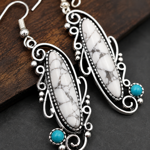 Orecchini pendenti lunghi bianchi intagliati per donna, stile vintage, accessori per l'uso quotidiano - Product Image 4