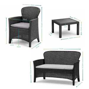 Ensemble de salon de jardin en rotin anthracite avec canapé, 2 fauteuils et table basse, mobilier de patio extérieur - Product Image 2