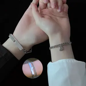 Gelang baja tahan karat Set, perhiasan gelang Pasangan tahan air tidak pudar, gelang pasangan Puzzle hati, hadiah Valentine