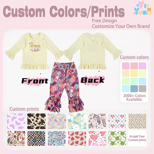 Conjunto de 2 Piezas para Niñas con Bordado '<span class=keywords><strong>Miss</strong></span> Thankful', Top con Volantes, Pantalones de Campana con Parches Bohemios, Conjunto Boutique de Otoño para Niñas, Tema de Acción de Gracias - Product Image 3