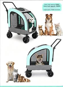 Poussette pour animaux de compagnie brevetée de grande capacité, cadre en acier carbone robuste, chariot pour chien avec fenêtre en maille respirante pour les voyages en extérieur - Product Image 3