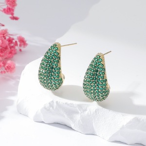 Fashion Teardrop Stud Earrings Micro Pave Zirconia <b>Pink</b> Sky Blue Navy Green Women's Jewelry Gift Spring 2024 Yiwu - Product Image 3