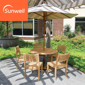 Juego de Mesa y Sillas de Comedor para Patio de Diseño Moderno, Madera de Teca, Mesa y Sillas de Jardín de Madera Maciza con Sombrilla - Product Image 5