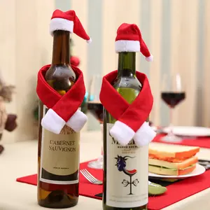 2023 새로운 디자인 와인 병 장식 미니 크리스마스 모자 스카프 와인 병 커버 크리스마스 Ornanments