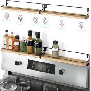 Wooden Storage <b>Rack</b> For Spices And Seasonings Wall Mounted Kitchen Oven Top <b>Shelf</b> Natural Wood Color Easy Cleaning - Product Image 3