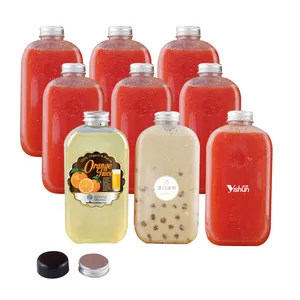 New 12oz Square Empty Plastic Pet Juice Bottle Orange Food Grade Packaging Bottle Pet Beverage Smoothie Bottle With Cover