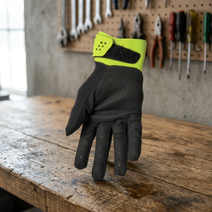 Guantes deportivos para bicicleta, color negro con correa para la muñeca verde lima, poliéster transpirable hasta la muñeca para ciclismo, primavera y otoño - Product Image 6