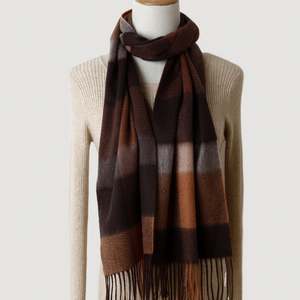 Bufanda de Cachemira 100% Pura, Gruesa, con Diseño de Tartán a Cuadros, para Mujer, con Borlas, Otoño e Invierno, YHK0094 - Product Image 4