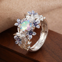 Cincin Iris Gaya Anime Berhiaskan Zirkon Mewah untuk Wanita, Desain Bunga Berwarna-warni, Cincin Fashion untuk Hadiah