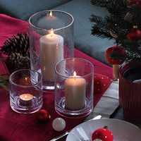 Ensemble de 3 bougeoirs en verre, vases Hurricane, centres de table cylindriques transparents à bulles pour bougies piliers, votives et fleurs