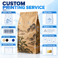 Sachet de thé Pu'er en papier kraft sans fenêtre, scellé sur huit côtés avec valve, pour la vente au détail et en gros