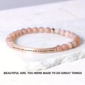 Bracciale con perline in pietra naturale e accenti oro rosa - Bohemian Elegante - Bellissimo, sei stato creato per fare grandi cose - Product Image 2