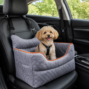 Cuscino Rialzato per <span class=keywords><strong>Auto</strong></span> per Cani Lavabile ed Ecologico, Ortopedico in Schiuma, Trasportino da Viaggio, Letto per Animali Domestici, Grigio Solido in Velluto Olandese, per Cani di Piccola Taglia - Product Image 5