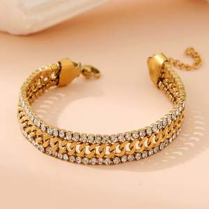 Venta al por mayor nueva pulsera de moda de las señoras de acero inoxidable de moda de 18 quilates chapado al vacío de oro taladro ajustable incrustado joyería de circón - Product Image 1