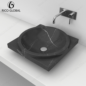 Lavabo vasque moderne en marbre noir, finition polie, design minimaliste à poser sur le plan de salle de bain - Product Image 5