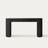 Table console en marbre noir Dream Home avec cadre cannelé style piste de course, tiroir et base de rangement à panneaux nervurés, meuble d'entrée