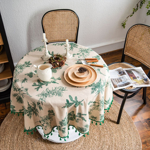 Tovaglia rotonda di lino con Design rustico Jacquard riutilizzabile naturale tessuto di tessuto per banchetti di festa di nozze - Product Image 3