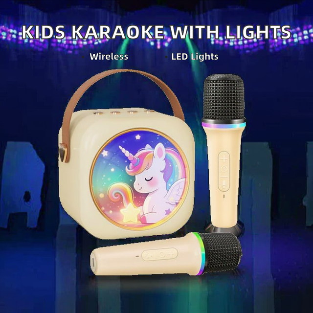 Mini Karaoke Machine Microphones High Fidelity Sound Quality for Android System Wireless Speaker Colorful LED Lights Kids