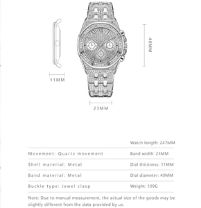 <span class=keywords><strong>2026</strong></span>年工場卸売 3色展開 ヒップホップ アイスアウト 合金製 ラインストーン付き 三つ目 ローマ数字 メンズクォーツ腕時計 - Product Image 2