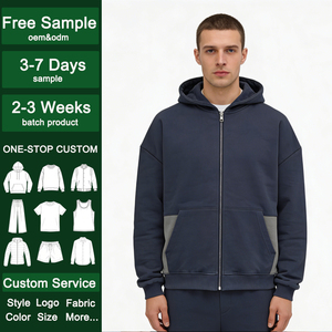 Felpe <span class=keywords><strong>con</strong></span> <span class=keywords><strong>Cappuccio</strong></span> <span class=keywords><strong>Blu</strong></span> <span class=keywords><strong>Scuro</strong></span> da Uomo, <span class=keywords><strong>con</strong></span> Zip e Blocchi di Colore, in Morbido Tessuto Felpato, Vestibilità Oversize <span class=keywords><strong>con</strong></span> Tasche, Stile Casual Streetwear per Uso Quotidiano - Product Image 1