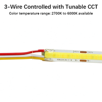 شريط إضاءة LED من نوع COB عالي الجودة بمؤشر CRI90، 508 مصباح LED لكل متر، إضاءة موحدة، 24 فولت، قابل للقطع، شريط LED ذكي ساطع للخزائن
