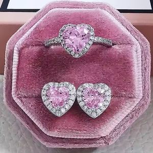 נשים יוקרה קלסית מעוקב זירקון ורוד טבעת לב היפואלרגני 925 כסף עגילי הברגה - Product Image 4