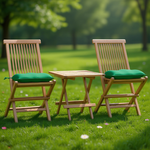 Ensemble de jardin en bois naturel, 2 chaises avec coussins verts, meubles de patio pliables, style rustique - Product Image 2