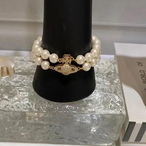 Collar de Perlas de Doble Capa con Cierre Magnético y Brazalete Saturno de Zirconia, Estilo Emperatriz Viuda, de Alta Gama - Product Image 2