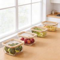 Boîte alimentaire en verre borosilicate à succès avec couvercle en bambou, compatible four, hermétique pour le stockage des aliments