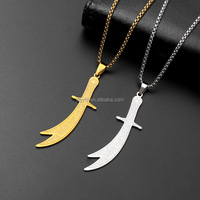 Pendentif Épée Scimitar Zulfiqar en Acier Inoxydable, Amulette Islamique Imam Ali Chia Ramadan Coran, Collier Bijou de Mode Personnalisé