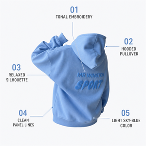 MR Winston <b>Blue</b> Embossed Letter Pullover <b>Hoodie</b> <b>for</b> <b>Women</b> Structured Hooded Sweatshirt - Product Image 5