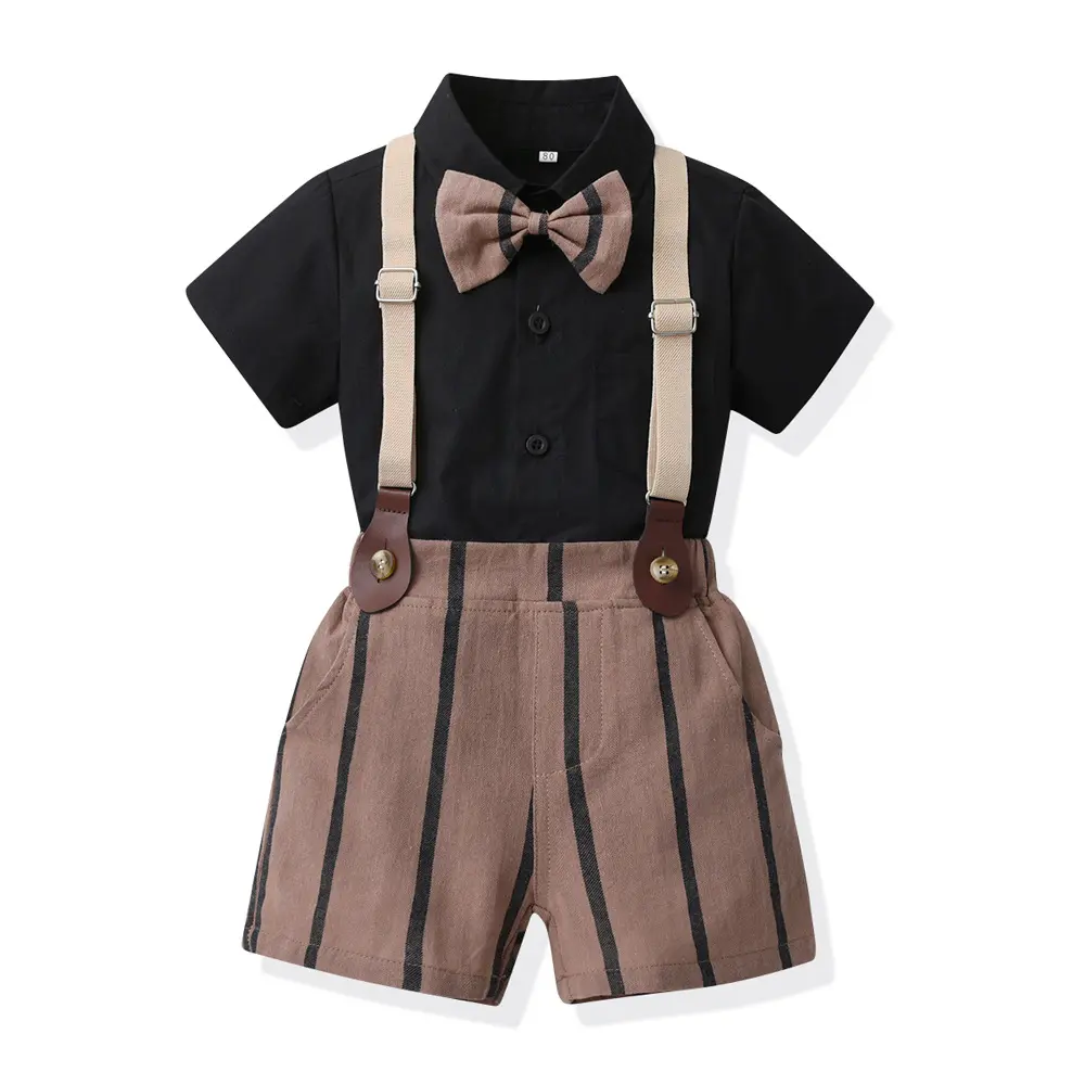 Setelan Pakaian Anak Laki-laki, Baju Anak Laki-laki Lengan Pendek + Suspender + Celana Pendek Formal 2 Potong Musim Panas 2023